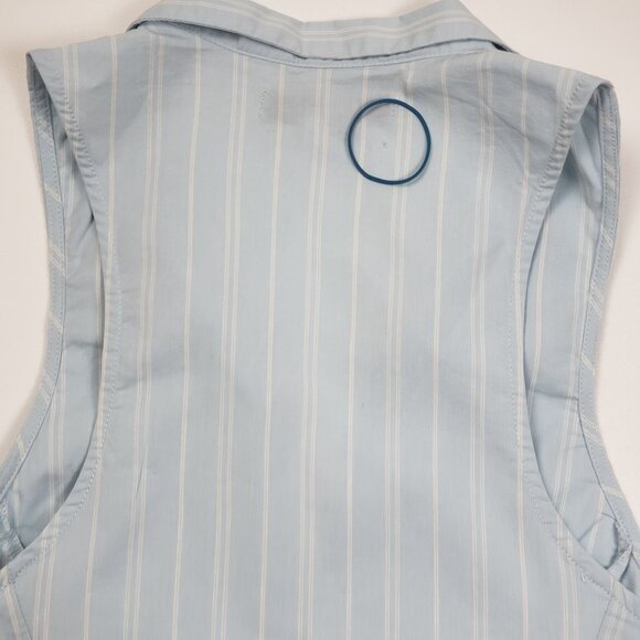 UO Party Girl Cotton-Blend Button Down Sleeveless Shirt Women Medium Blue Stripe - Picture 12 of 16